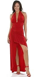 Sophisticated Long Evening Club Cocktail Halter Dress with Draped Hem from Hot Fash Dresses - EMPRESS Red