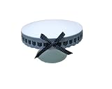 Gracie China 8-Inch Round Porcelain Skirted Cake Stand Round Pedestal White with Black and White Dots Ribbon