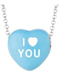 Sterling Silver 14mm Blue enamel Sweethearts I HEART YOU Heart Pendant