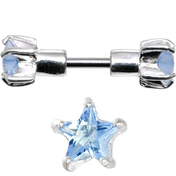 Sterling Silver 925 Aqua Cubic Zirconia Star Cartilage Earring Stud