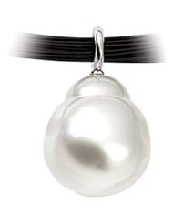 CleverEves 18K Palladium White Gold #3 13.50-15.00 mm Ornamental Pasp Ss Cul Pearl Pendant