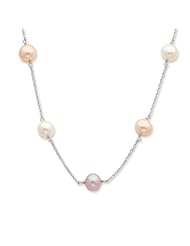 Sterling Silver 8-9mm White/Pink/Purple Fw Cultured Pearl W/2in Ext. Neckla