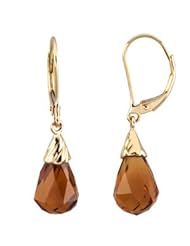 Pair 14K Yellow Gold Genuine Checkerboard Madeira Citrine Briolette Earrings