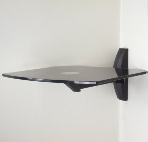 Invision® Ultra Modern AV Wall Mounted Glass Shelf - Cantilever Swivel Arm - Corner Room Mountable - Used With All types of TV Brackets - For DVD, PS3, SKY, X BOX, BLU RAY PLAYERS etc Supports 13.6KG