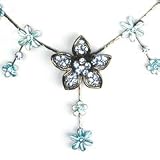 Blue Amethyst Austrian Rhinestone Bridal Flower Antique Silver Tone Necklace and Earrings Set