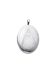 Sterling Silver Engraved Our Lady Guadalupe Locket Pendant (1" or 25mm Height)