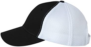 100% Cotton Mesh Foam Mid Profile Quality Unisex Baseball Cap - With Velcro Closure on Back of Hat (Black/White)
