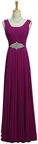 Furworld Floor Length Chiffon Bridesmaid Dress A Line Scoop Evening Gowns Size 6 Violet