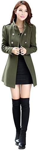 AngelClothing Women's Fashion Wool Blend Lapel Collar Double Breasted Waisted Overcoat Coat XL Green