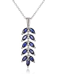Sterling Silver Created Blue Sapphire Leaf Drop Pendant Necklace, 18"