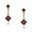 Garnet & Diamond Earrings Dangling in 14K Solid Yellow Gold