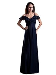A-line V-neck Empire   Waistline Off the Shoulder Floor Length Chiffon Lace Bridesmaid Dress 