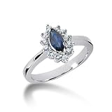 0.85 Ct Diamond Sapphire Ring Engagement Marquise Cut Prong Fashion 14k White Gold