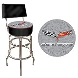Corvette C6 Padded Bar Stool with Back - Black - Game Room Products > Pub Stools > Automotive