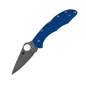 Spyderco Delica4 Lightweight FRN Flat Ground PlainEdge Knife (Blue)