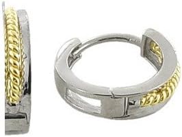 Framed Twist Thin Band Two-Tone 14K Yellow & White Gold Huggie Earrings