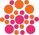 Set of 30 - Hot Pink / Orange Circles Polka Dots Vinyl Wall Graphic Decals Stickers