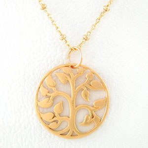 Round Tree of Life Pendant in Gold Vermeil on a 16" Gold Filled Saturn Chain, #8143