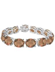 14K White Gold Prong Set Oval Smoky Topaz Bracelet with 50.00 CT TGW