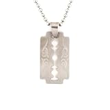 Stainless Steel Brushed Men's Tribal Etched Razor Blade Necklace on 22 Inch Ball Chain