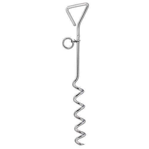 Easy-In 18 Dog Tie-Out Stake - Heavy Duty Steel - Chrome Finish by ProTool