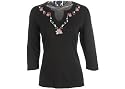 Petite Coral Bay 3/4 Sleeve Poinsettias Split Neck Top
