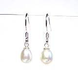 Pewterhooter Boucles d'oreilles perle de culture blanche 925 crochets avec boîte-cadeau.
