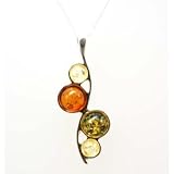 925 Silver Multi Colour Amber Pendant, 18 Chain