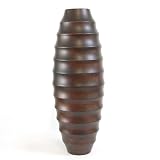 Handmade Lacquered Mango Wood Tall Ripple Flower Vase Table Art With Deep Mahogany Finish (Thailand)