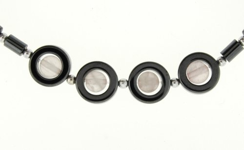 Click here to buy Hematite Necklace 16-18 Inches in Length - Rose Quartz in 4 Circles by ToltecTraders.com.
