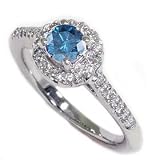 Genuine .90 Ct Blue Diamond Pave Halo Engagement Ring 14K White Gold (4-9)