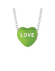 Sterling Silver 10mm Green enamel Sweethearts LOVE Heart Pendant