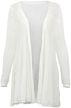 Liuanan Lady UV Long Sleeve Summer Boyfriend Cardigan Linen Knitwear Sweater (White)