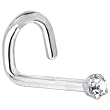 Solid 14KT White Gold 1.5mm Genuine Diamond Left Nostril Screw - 18 Gauge