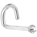 Solid 14KT White Gold 1.5mm Genuine Diamond Left Nostril Screw - 18 Gauge