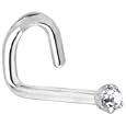 Solid 14KT White Gold 1.5mm Genuine Diamond Left Nostril Screw - 18 Gauge