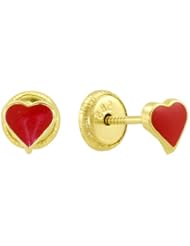 14K Yellow Gold Red Enamel Heart Stud Earrings for Little Girls & Babies