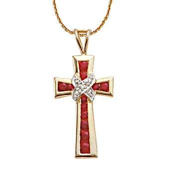 1 2 Carat Ruby & Diamond Cross Pendant in 14k Yellow Gold