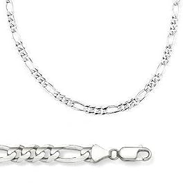 14k Solid White Gold Figaro Link Bracelet 2.5mm 7 by Shoman Jewels