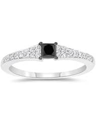 0.45 Cts Black & White Diamond Ring in 10K White Gold