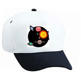White Cap with Jupiter, star, Saturn, Earth, Mercury, "solar system", Neptune, Uranus, planets, Venus, Mars, sun, space