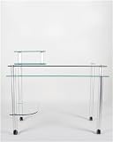 RTA Clear Glass and Aluminum Computer Desk with Casters CT-009C