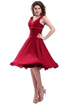 Hot Sale Sunvary Modest Woman V Neckline Knee Length Chiffon Cocktail Party Dresses Homecoming Dresses- US Size 16W- Burgundy