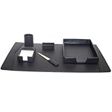 6 Piece Desk Set - Black Leather