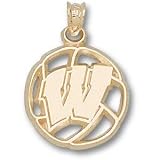Wisconsin Badgers Solid 14K Gold ''W'' Volleyball Pendant