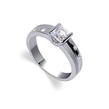 Nickel Free Sterling Silver Princess Cut Clear Cubic Zirconia Two Tone Finished Rhodium Plated 6mm Band Ring Size 5, 6, 7, 8, 9, 10