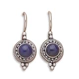Round Lapis Bead/Rope Edge Earrings on French Wire