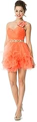 One Shoulder Short Organza/Polyester Crystal  Asymmetric Homecoming Dress/Prom Dress  With Ruffles