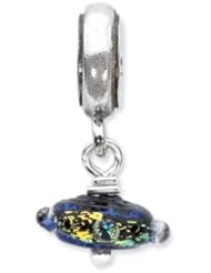 Silver Rainbow Handmade Dichroic Glass Dangle Charm for 3mm Bracelets