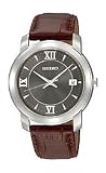 Seiko Leather Collection Brown Strap Grey Dial Men's watch #SGEE99